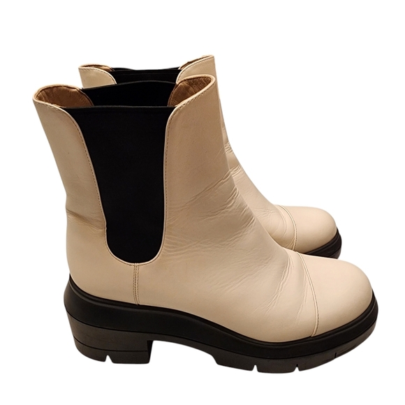 Stuart Weitzman Norah White Leather Chelsea Lug Boots 9C - Picture 3 of 14